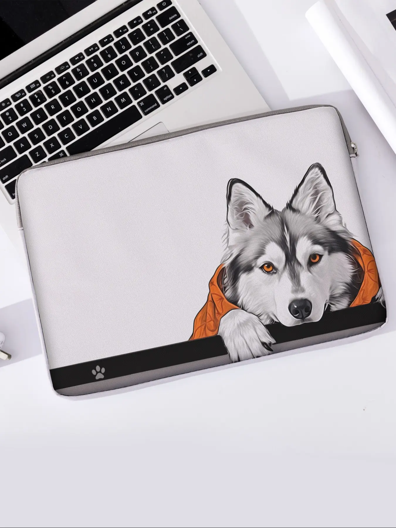 Dog Pattern Printed Notebook Bag, Soft Laptop Sleeve, Fits Notebooks, Tablets, Zippered Storage Pouch, Casual Style, All Seasons