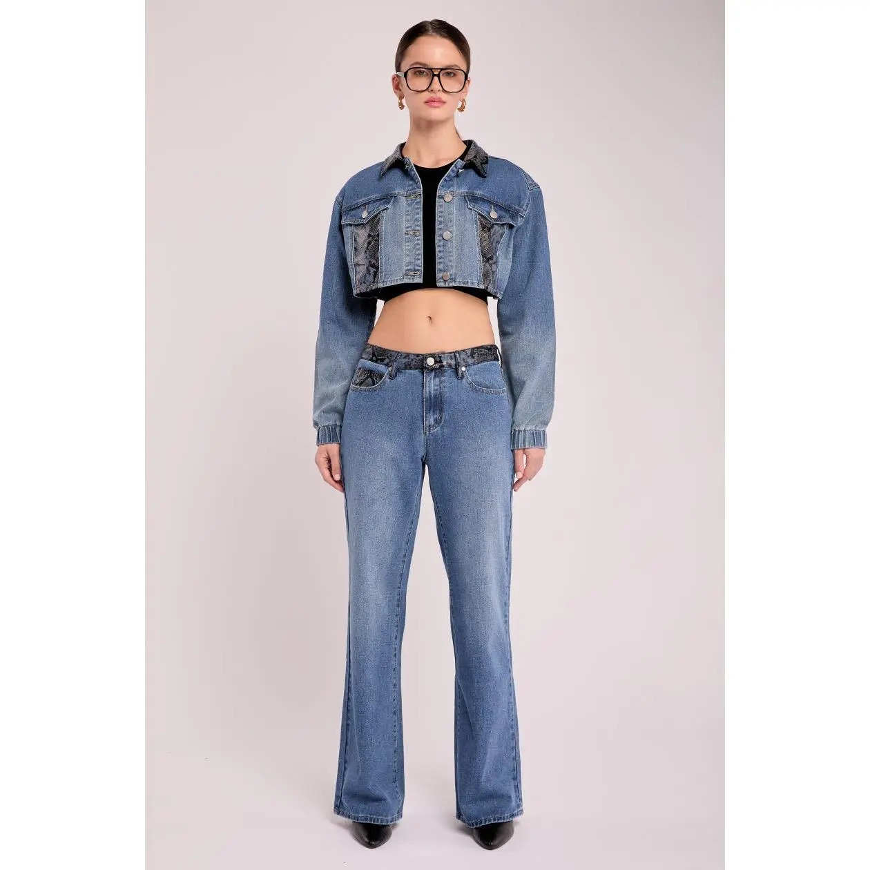 Topaz - Snake Contrast Non Stretch Straight Leg Jeans
