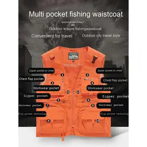 Men's casual work vest with a multi-pocket design, ideal for fishing and hunting activities, perfect for travel and duty