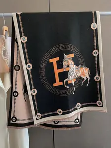 Women's Fashion Letter Carriage Print Scarf, Medium-Length Neck Warmer, Multifunctional Shawl Wrap, Casual Soft Scarf, Autumn Winter Accessories