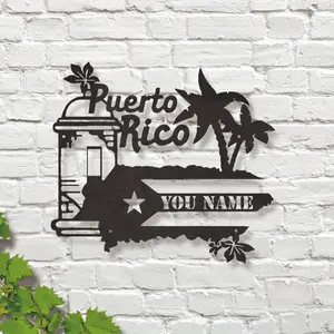 Puerto Rico Iron Wall Art, 1 Count Personalized Name and Letter Metal Flag Decoration, Durable Indoor and Outdoor Hanging Sign for Home and Kindergarten