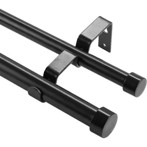 VEVOR Double Curtain Rods for Windows 72 to 144 Inch(6-12Ft), Adjustable Telescoping Double Curtain Rod with Modern End Cap, 1 Inch Diameter Heavy Duty Double Drapery Rod Set, BlackVEVOR Super Brand Day