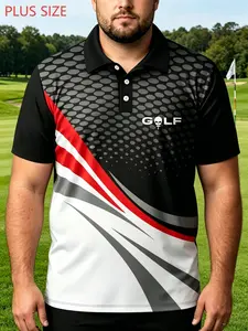 Large Size Men's Sporty Polo Shirt, Breathable Quick-Dry Golf T-Shirt, Unique Print Casual Short Sleeve Top, Comfortable and Stylish
