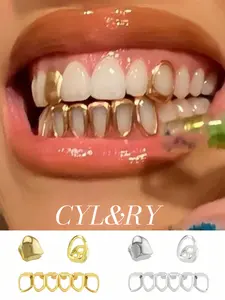 CYL&RY 18K Gold Plated Open Face Hollow-Out Grillz Set For Woman Man, 6-Teeth Bottom Grillz in Gold, Perfect for Daily Commutes, Brunch Dates and Y2K Aesthetic Outfits, Hip Hop Concerts Club Nights Edgy Streetwear Fits Themed Parties TikTok Photoshoots