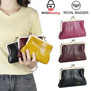 Royal Bagger Fashionable Genuine Leather RFID Blocking Women's Wallet with Kiss Lock, Card Slots and Zipper Coin Pocket 4120