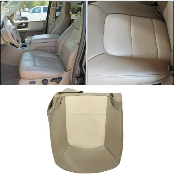 Seat Cover Synthetic Leather Perforated Tan Compatible with 2003-2006 Ford Expedition Eddie Bauer 4x4, 2WD, 4.6L, 5.4L(Driver Bottom) Truck Cushion Protector