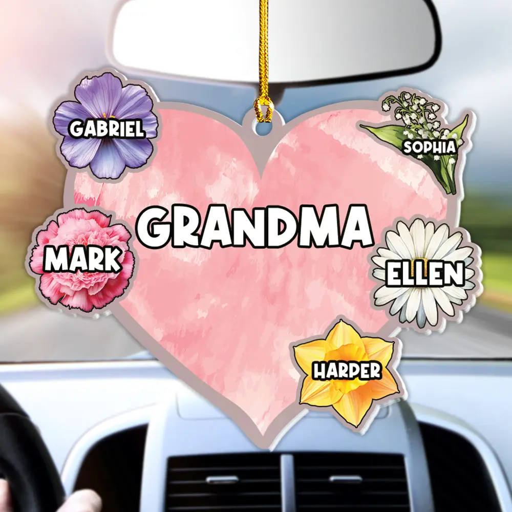 Petthouse Personalized Family Rear View Mirror Accessory, Custom Name, Grandma Mother's Day Gift, Car Mirror Ornament