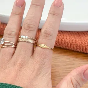 Personalized Initial Ring 18K Gold PVD Stainless Steel Minimalist Stackable Design Customizable Engraved Letter Hypoallergenic Gift