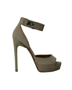 Pre-owned Givenchy Women's Givenchy Shark Lock High-Heeled Sandals in Khaki Suede by Rebag
