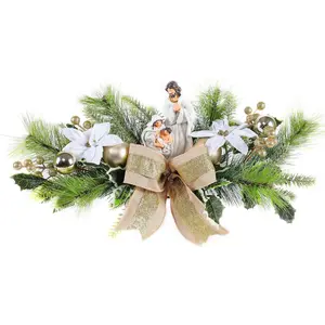 Christmas Table Centerpiece Features LED lights, white plastic pine needles, red berries, and Christmas baubles Ideal for holiday parties, home decor, and mantel displays