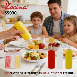 12oz Squeeze Bottles 3 Piece Set | Plastic Condiment Dispenser for Sauces Oil