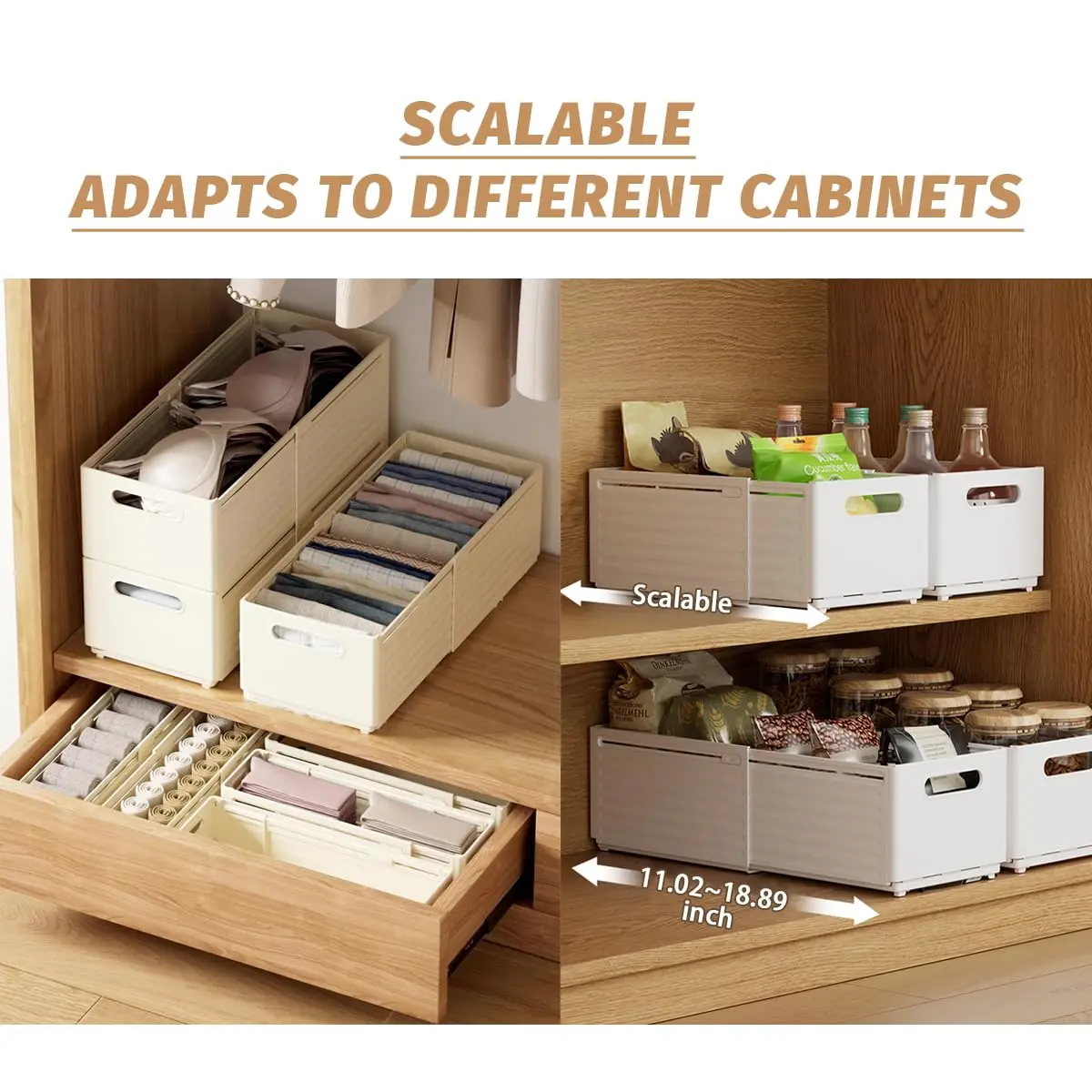 2/3pcs expandable plastic storage boxes, easy to assemble, used for organizing and storing spice bottles, snacks, cups, tableware, kitchen containers, drawer storage, cabinet storage, kitchen organization and storage