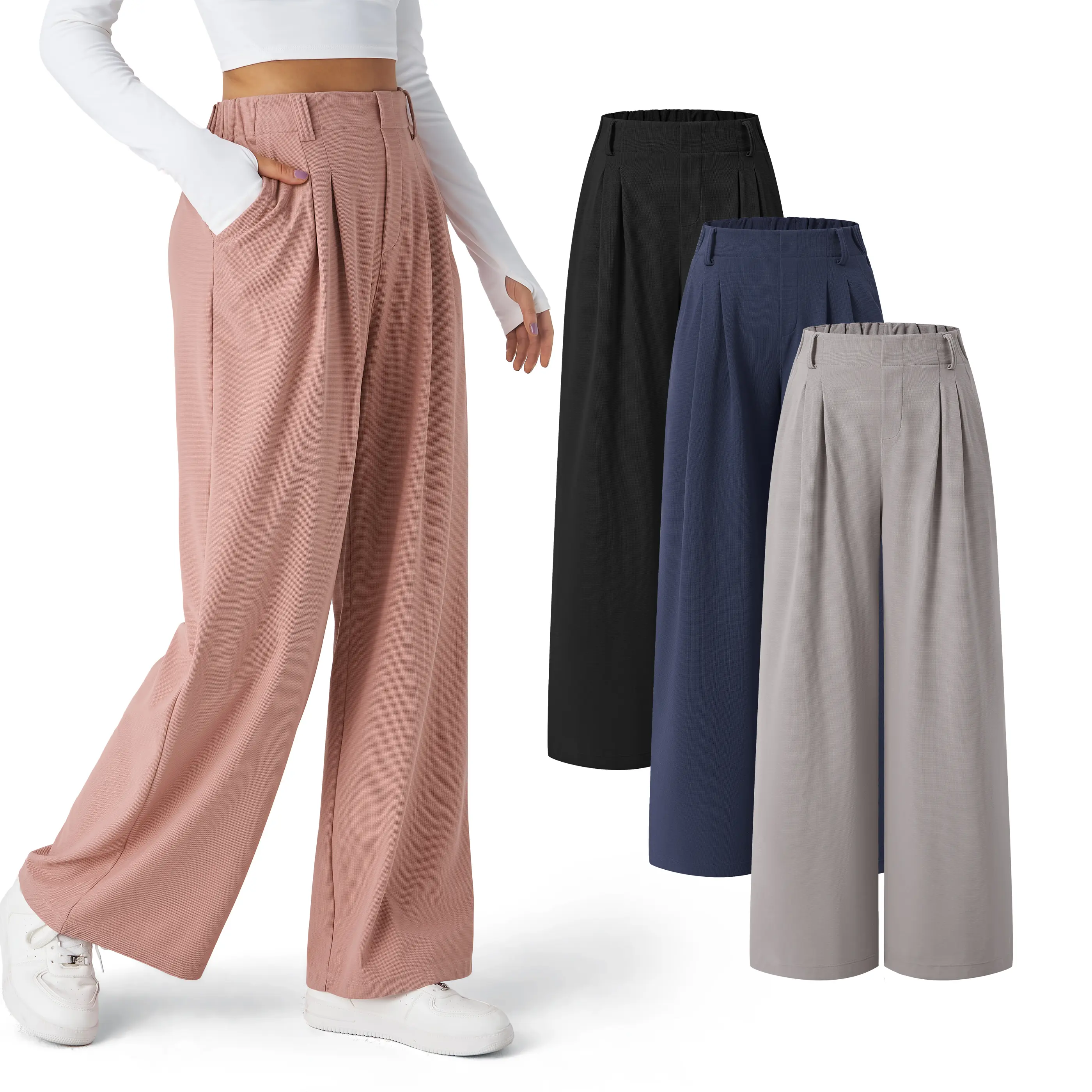 Halara 3-Piece Flex High Waisted Side Pocket Wide Leg Waffle Work Pants Set - regular length #BackToSchool Halara 3-Piece Flex High Waisted Side Pocket Wide Leg Waffle Work Pants Set - regular length #BackToSchool