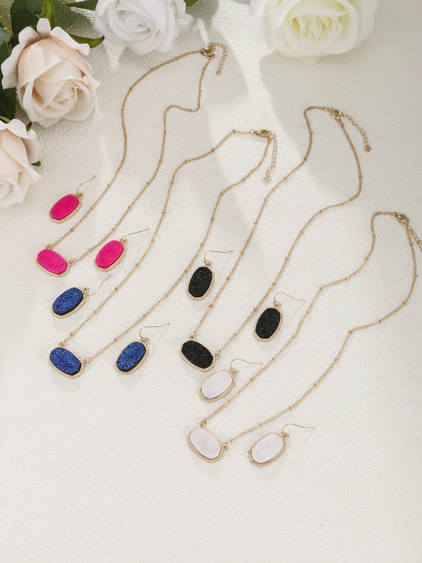 8Pcs Necklace with Earring Suits Elegant Style