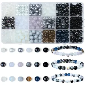 8mm Black Beads for  Making Black Glass Beads for Bracelets Necklaces DIY Crafts Glass Round Beads Black and White Beads Kit 360 count