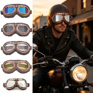 Retro Motorcycle Goggles, UV400 Anti-Fog Wind & Sand Resistant Anti-Glare Classic Pilot Style Goggles, Foldable Sponge Lined Riding Glasses