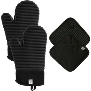 Extra Long  Oven Mitts and Pot Holders Sets | Heat Resistant 500?F   Grade  Hot Pads & Kitchen Mittens | 4- Set of Oven Gloves & Potholders for Kitchens.