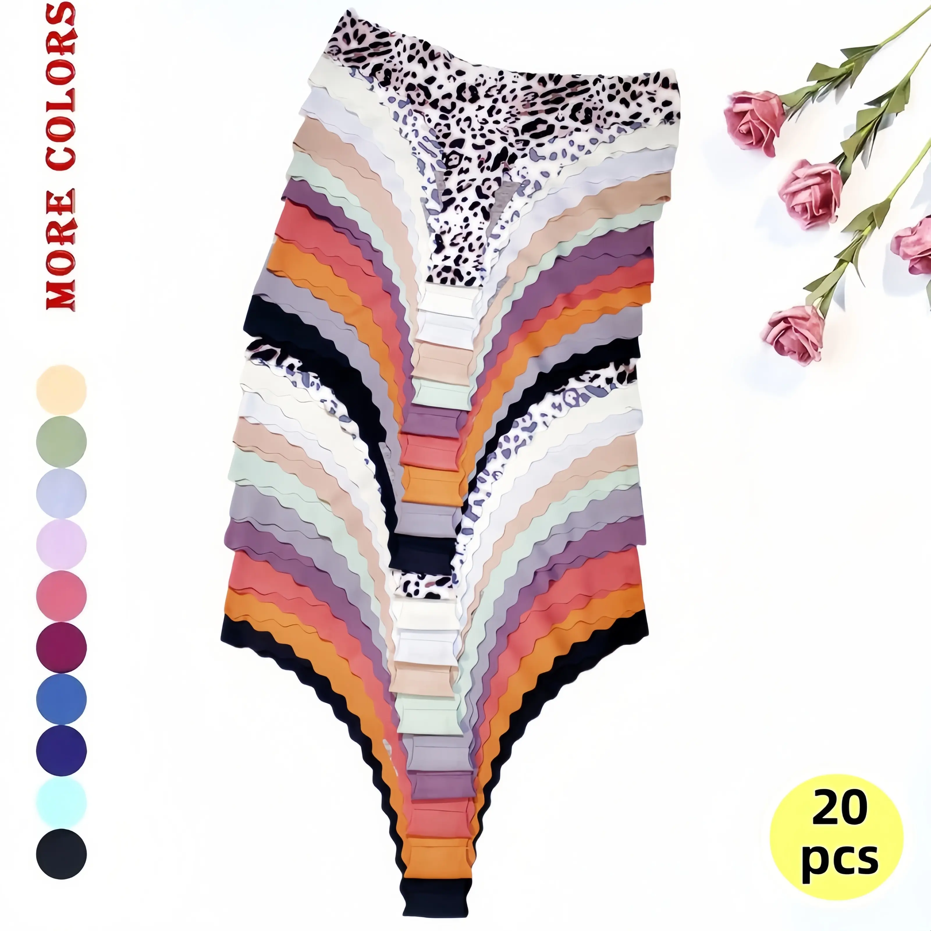 Basic Soft Breathable Knickers for Women, 20-Piece Seamless Support Packaged Briefs & Thongs for Activewear