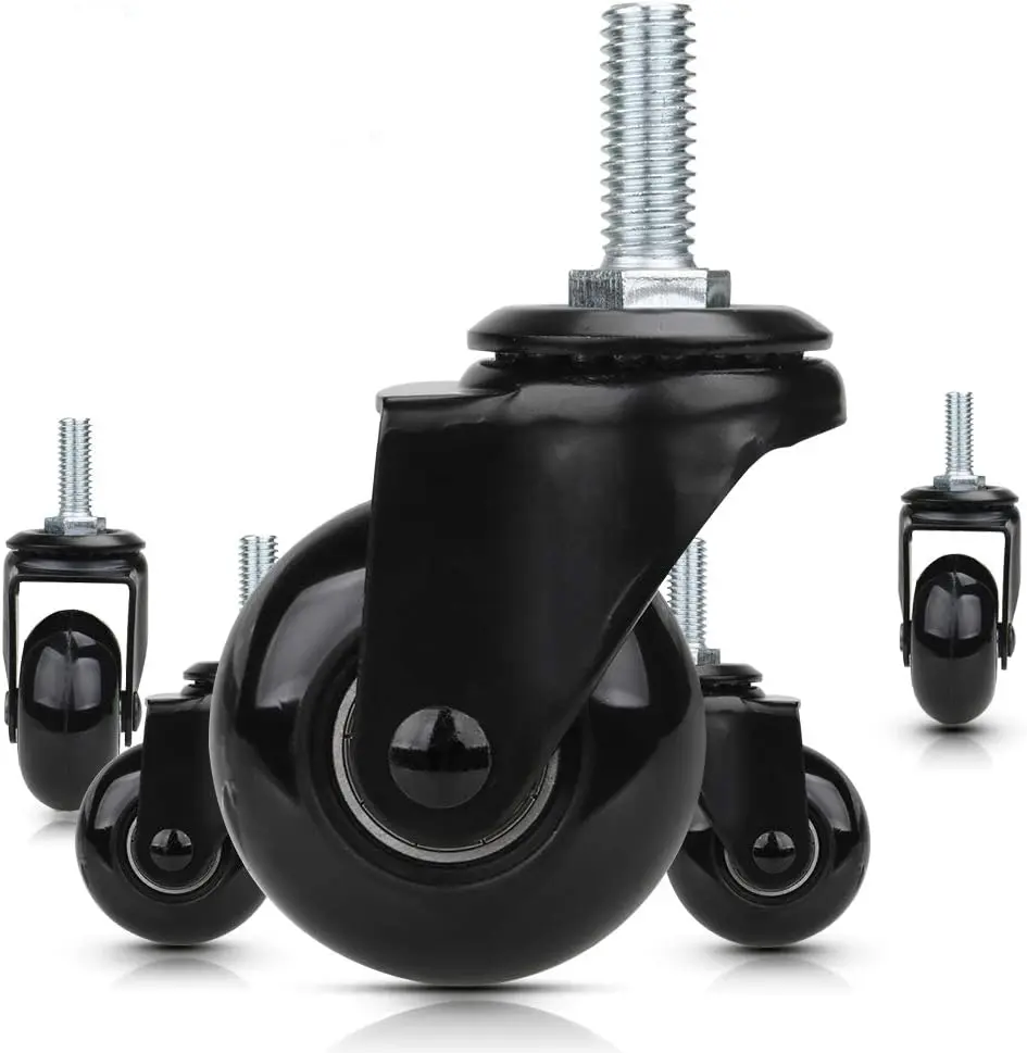 Replacement Chair Caster Wheels 2 inch, Quiet and Smooth Rolling,Heavy Duty Wheels with Threaded Stem 5/16'', Safe for  Hardwood Floors, No Chair Mat Needed,Set of 5 (2 inch Black)