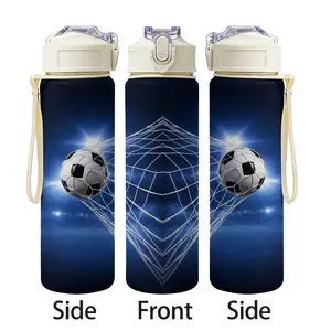 750ML Football Theme Sports Water Bottle, Durable Plastic Cup, Snap Lid with Straw and Handle, Reusable Sports Cup, Student Water Bottle