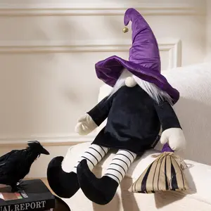 Phantoscope Happy Halloween Shaped Throw Pillow, Ghost Pillow with Witch Hat, Witch Shaped Pillow with Bell Soft Velvet 3D Halloween Throw Pillow for Couch, Purple, 28 x 14 inch