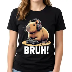 Women's Matching Capybara Graphic Crew Neck Cotton T-Shirt - Short Sleeves, Classic Fit, Breathable Casual Top for Everyday Wear, Tshirt Crewneck Womenswear