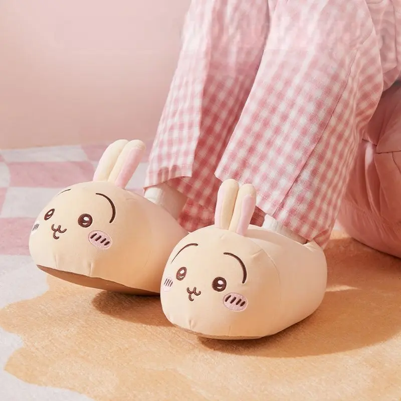 MINISO Chiikawa Usagi Couple Funny Cute Girl Stay At Home Cotton Slippers Cartoon Plush Slippers 2025 New Kawaii Lovely Anime