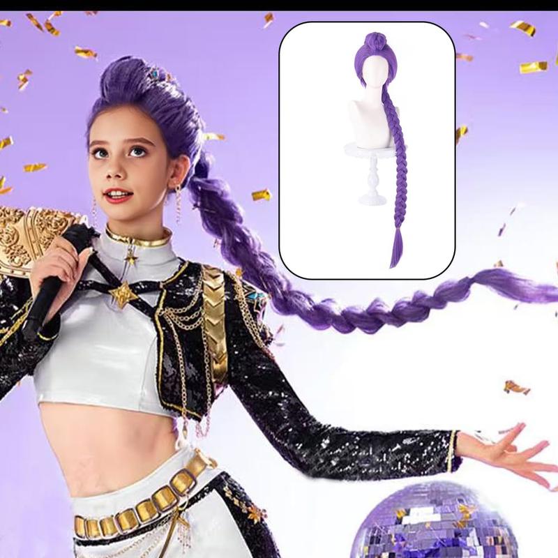 39" Rumi Wig Anime K-Pop Costume Kids Demon Cosplay For Girls Womens Hunter Purple Braid Wigs Rumi Costume Hair Zoey Wig Mira Wig Pop Singer Hair Halloween Cosplay Props