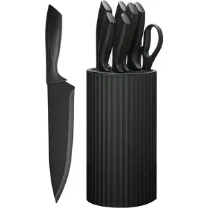 Knife Set, 8-Piece Kitchen Knife Set with Universal Block - Anti-Rust Chef Knives, Ergonomic Design, Dishwasher Safe