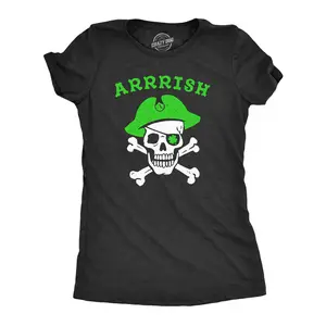 Womens Arrrish T Shirt Funny Saint Patricks Day Irish Pirate St Patty Humor Tee Funny Womens T Shirts Cute Vintage Fashion Casual Ladies T-Shirt Gift Saint Patrick's Day Tops for Women Women's Novelty Tees Black