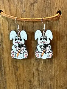 Chubby Bunny Wood Earrings – Easter Bunny Earrings – Cute Spring Bunny Earrings – Lightweight Wood Earrings with Nickel-Free Hooks