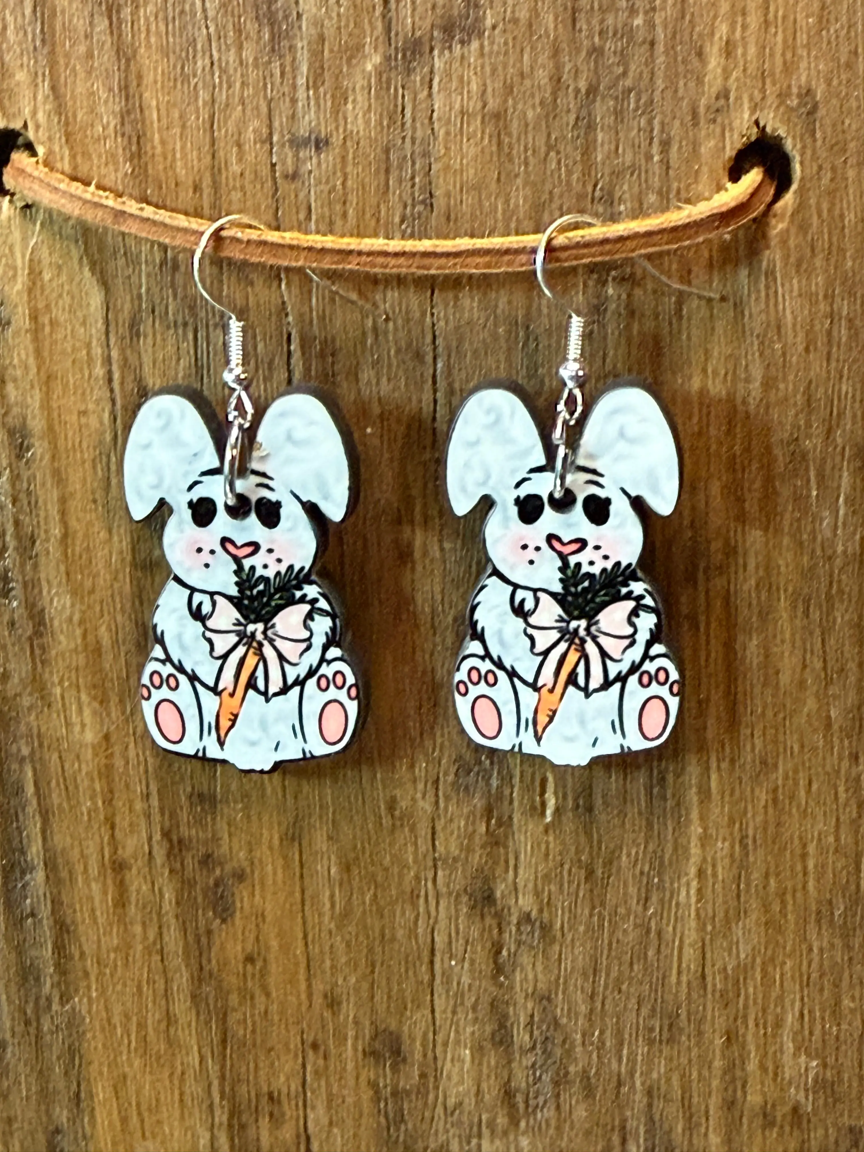 Chubby Bunny Wood Earrings – Easter Bunny Earrings – Cute Spring Bunny Earrings – Lightweight Wood Earrings with Nickel-Free Hooks