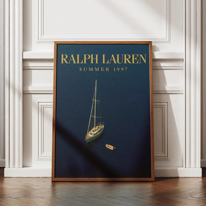 Luxury Sailboat Wall Art Print, Nautical Poster, Coastal Navy Decor, Unframed