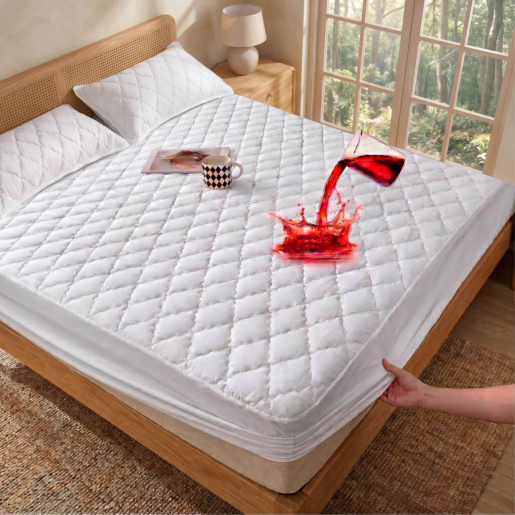 Luxury Microfibre Waterproof Mattress Protector Set with Pillowcases, Diamond Quilted, Breathable Soft Polyester, 360° Deep Pocket Protection, Fits Mattresses Up to 16 Inches Thick, Machine Washable for Dormitories (King, Queen, Full, Twin Sizes)