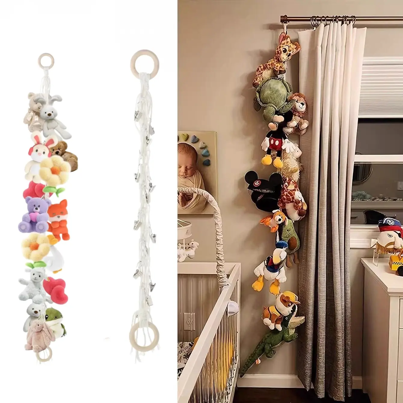 Hanging Stuffed Storage, Boho Plush Doll Organizer, Household Wall Hanging Storage Rack for Bedroom Decoration, Suitable for Boys & Girls, 78.84 Inch Plush Doll Hanging Chain for Wall Corners, Nursery and Playroom, Ideal Gift for Back to School Season-MM1
