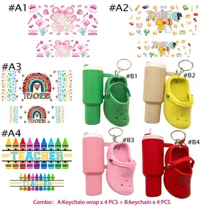 Craft Kit Set, 4 Colorful Mini Cups + Holey Shoes Keychain + 4 UV DTF Stickers, DIY Craft Supplies, Custom Gifts for Teachers, Students, Events
