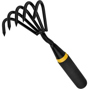 Hand Rake and Weeder Cultivator - 5-Claw Heavy Duty Stainless Steel Garden Tool for Small Gardens, Soil Loosening and Weeding -  Handle, Durable Hand Tools for Easy Gardening