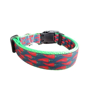 Spicy Red Pepper Neon Green Nylon Dog Collar MD, LG, XL, Leash