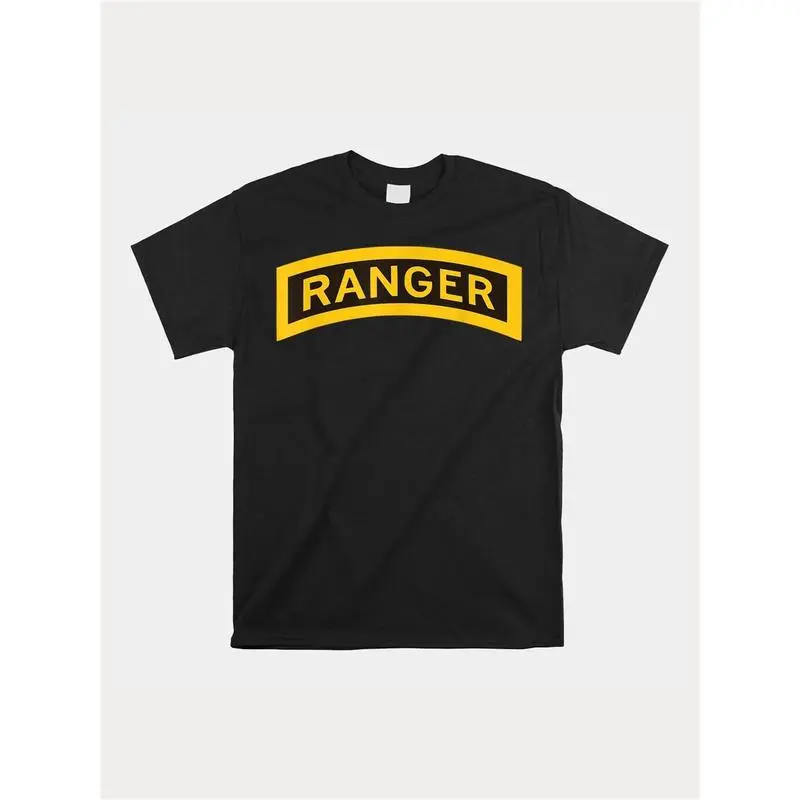 Men's U.S. Army Airborne Ranger Graphic T-Shirt - Black Short-Sleeved Casual Tee in Heavy Cotton, Unisex Streetwear Basic for Everyday Wear, Classic Fit Soft and Durable Blank Style