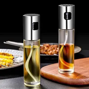 2-In-1 Spray Oil Bottle, Cooking Oil Container with Mist Function, Anti-Drip Design, Press Type Glass Kitchen Condiment Dispenser, BPA-Free Plastic Material