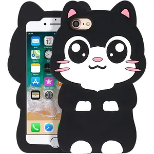 Cute  SE 2020/ SE 2022 Case, Black   6/ 6s/ 7/8 Case, Funny Kawaii Big Eye Kitty 3D Cartoon  Soft  Full Protection Cover for Girls  Women