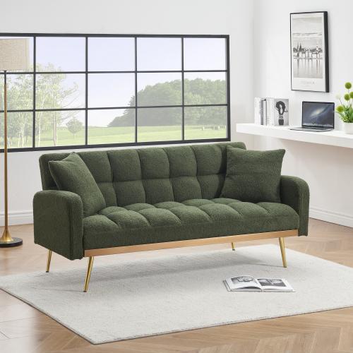 69 ''Convertible Loveseat Sleeper Sofa Bed,Comfy Loveseat Recliner Chair,Adjustable Sleeper Couch with Plush Teddy Fabric with Gold  Legs for Small Spaces, Living Room & Bedroom