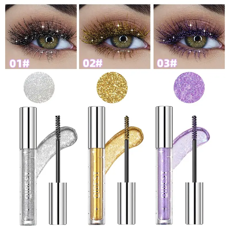 Waterproof Colorful Volumizing Mascara, Dense Curling Lashes, Sparkling Glitter, Stage Makeup, Long-Lasting No Smudge, Shimmer Eyelash Gloss
