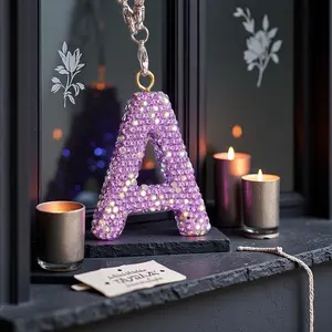 Rhinestone Letter Design Car Pendant, Sparkling Rhinestone Hanging Charm, Lucky Reflective Ornament, Durable Car Interior Accessories, Car Accessory