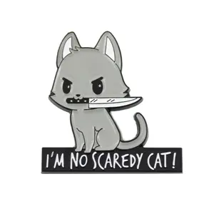 Enamel Cat Pin with Knife – I’m No Scaredy Cat Design for Edgy Cat Lovers – Perfect for Pins, Purses or Gift Giving