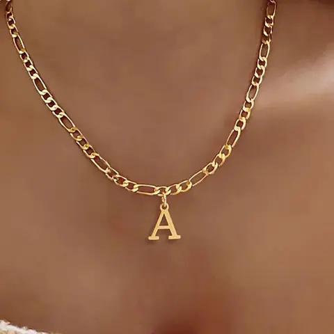 Stainless Steel Initial Pendant Necklace, Cuban Link Chain, Simple Letter Design Pendant Necklace for Women for Gift, Letters Necklace, Alphabet Letter Necklace