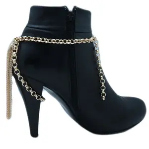 BC111 Women's Gold Metal Boot Chain Bracelets Western Shoe Anklet with Long Tassel Fringe Charm Adjustable 11-15 Inch Handmade Boot Jewelry for Cowboy Boots Rodeo and Line Dance