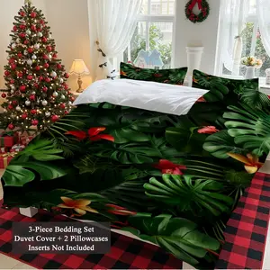 Tropical Rainforest Bedding Set, Vibrant Deep Plants & Flowers, Transform Your Bedroom Into a Lush Natural Oasis, Duvet Cover Sets