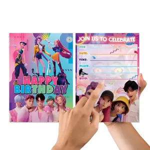 K-Pop Cartoon Birthday Invitations, Paper Greeting Cards, and Party Favors
