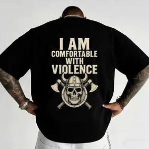 I Am Comfortable With Violence Shirt, Viking Skull T-Shirt, Norse Mythology Warrior Tee, Graphic Oversized Streetwear, Edgy Skeleton Shirt
